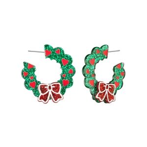 Festive Green and Red Wreath Earrings
